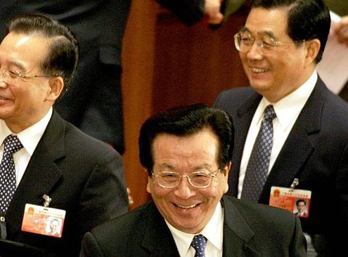 Zeng Qinghong (C) with then President Hu Jintao (R) and Premier Wen Jiabao (L) at the Great Hall of the People in 2007. Source: AFP